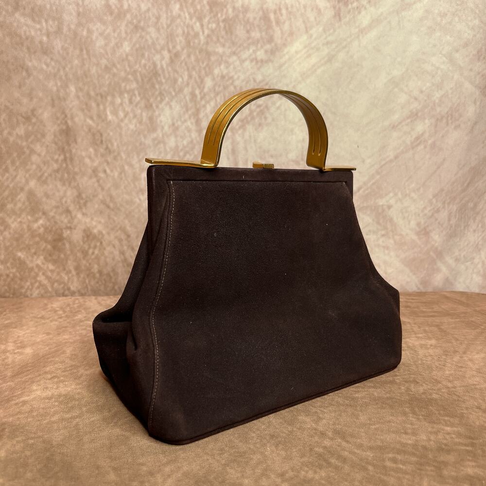 Vintage 50s Bienen-Davis Mini Handbag Purse Brown Soft Shell Golden Hardware